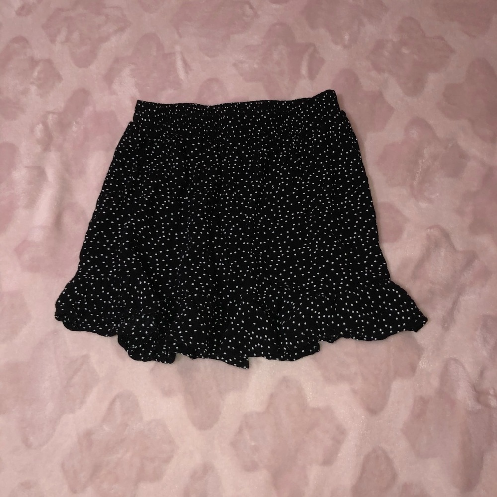 Black Dot Ruffle Mini Skirt
